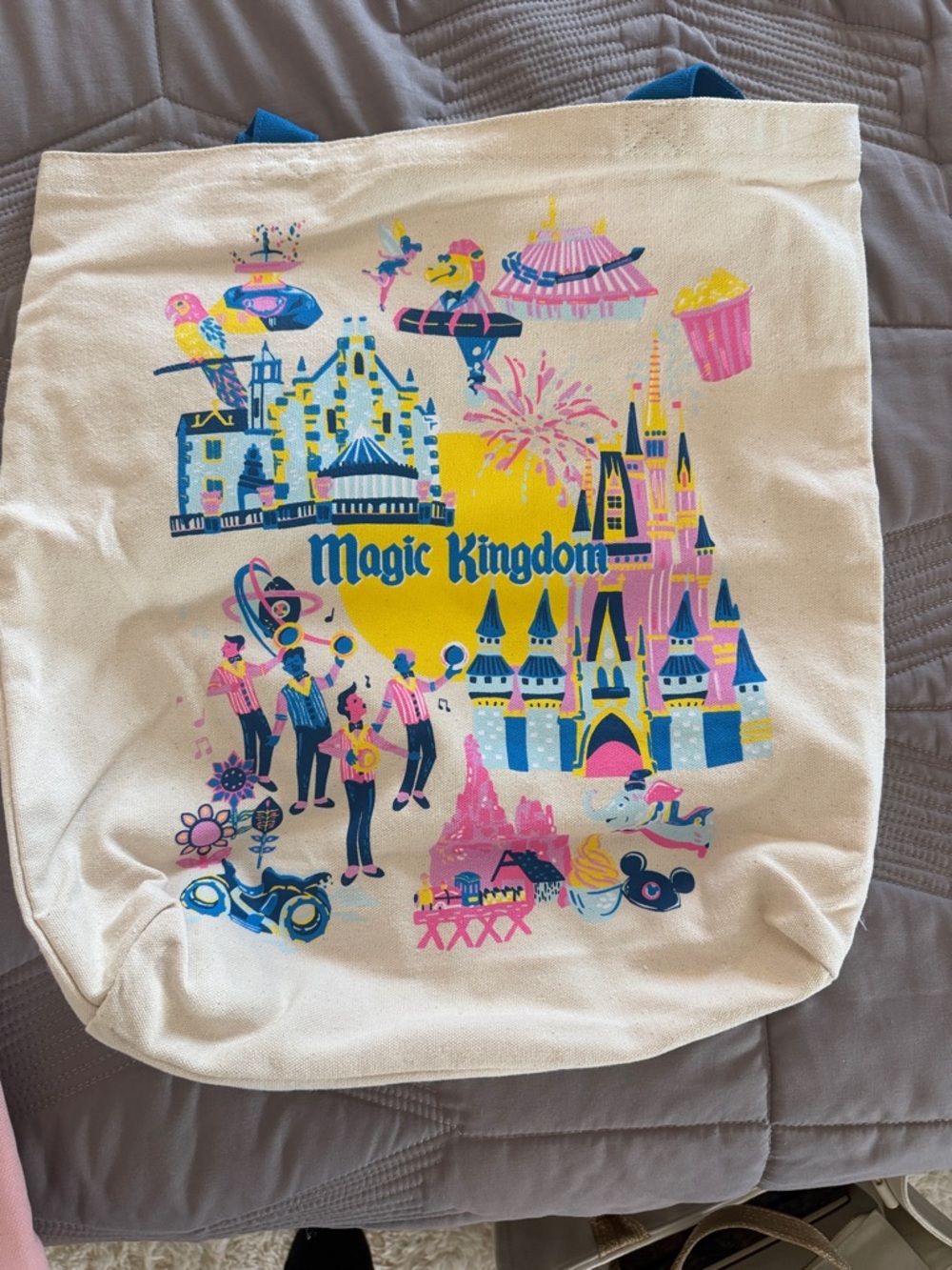 Magic Kingdom Canvas Tote - Pink, Yellow & Blue Print